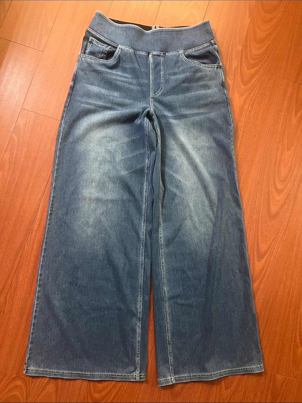 HALARA Dark Blue pants wide leg high rise elastic with Contrast Stitching‎ M